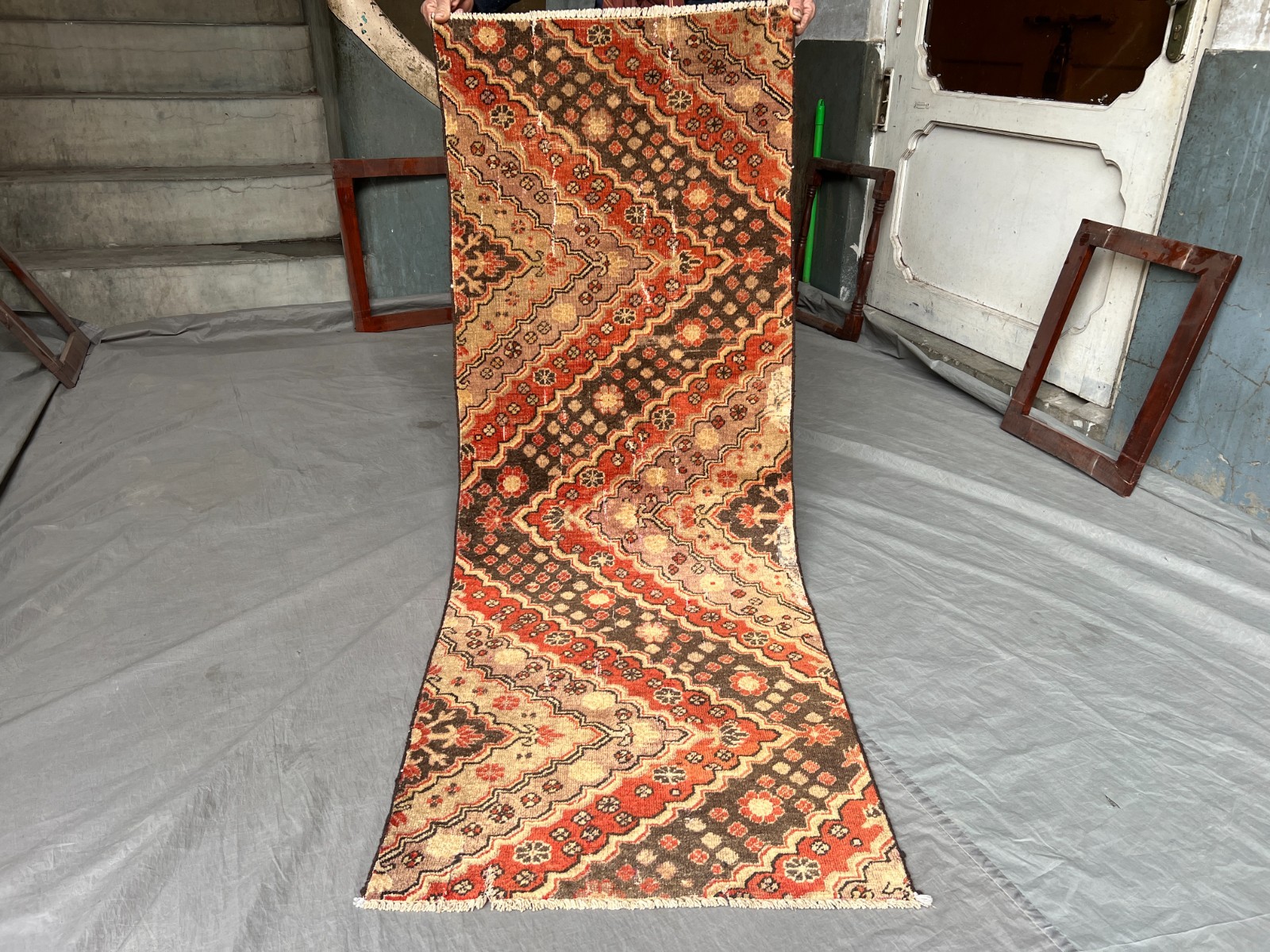 Vintage Ersari Hand-Knotted Turkmen Runner 2'2 x 5'10 ft Geometric Wool Rug gallery