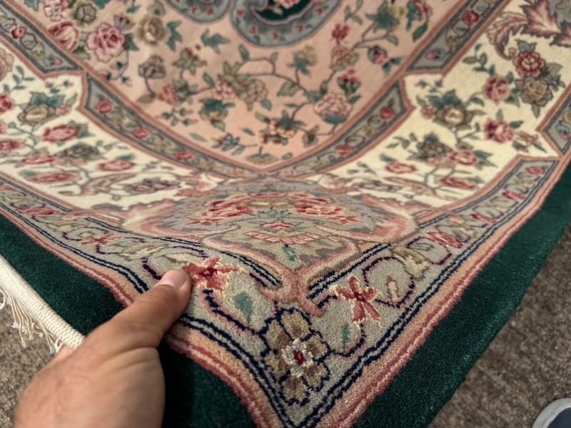 8x10 GREEN CHINESE VINTAGE RUG oriental pink big handmade antique fine wool silk gallery