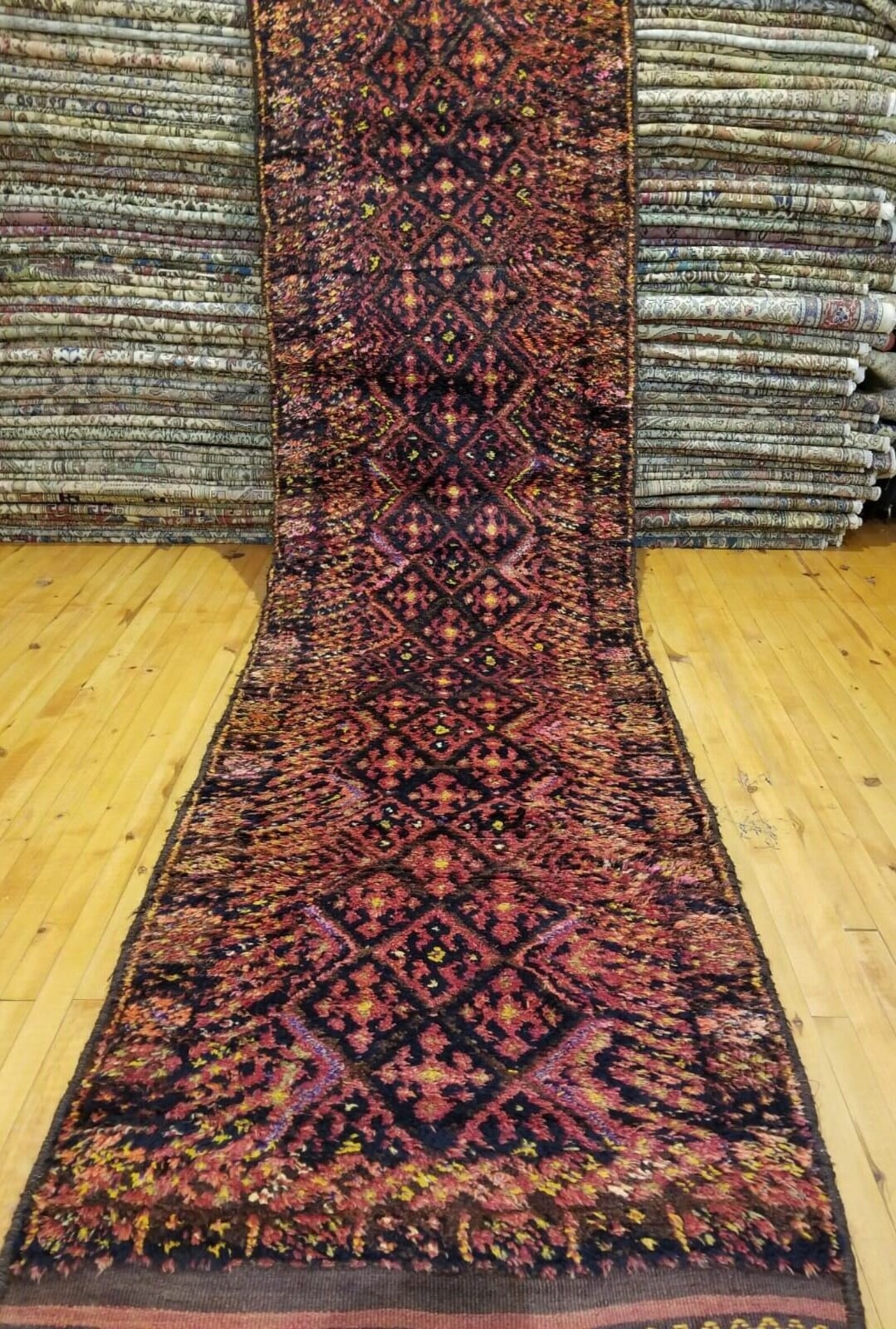 Exquisite Primitive Antique Cr1930-1939s Wool Pile Kurdish Runner Rug 3’10”x 11’ gallery