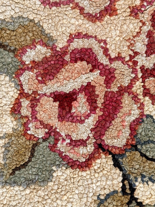 Antique Hooked Rug Grape Clusters Roses. 39x57 gallery