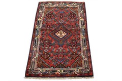 Hamedan Rug 2’9” x 4’2” Red Wool Vintage Tribal Hand-Knotted Oriental Carpet