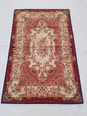 Vintage French Needlepoint Handmade Floral Red Wool Rug Carpet 5.9×3.8ft