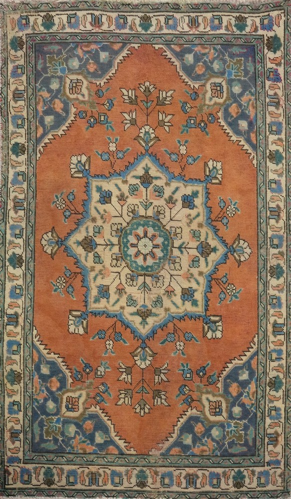 Orange Traditional Wool Medallion Accent Rug 3x5 ft Hand-knotted Carpet