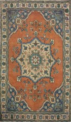 Orange Traditional Wool Medallion Accent Rug 3×5 ft Hand-knotted Carpet