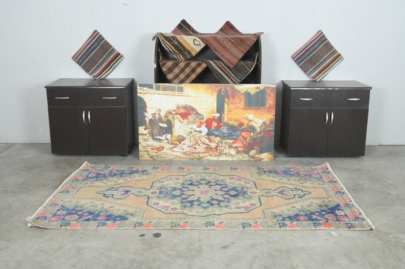 4x7 Turkish Wool Area Rug Hand-Knotted Faded Vintage Oushak Rug Decor Carpet,810 gallery