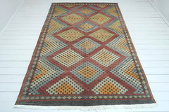 Vintage Turkish Kilim Wool Rug, Handmade Floor Carpet, Large Boho Rug 70″x109″