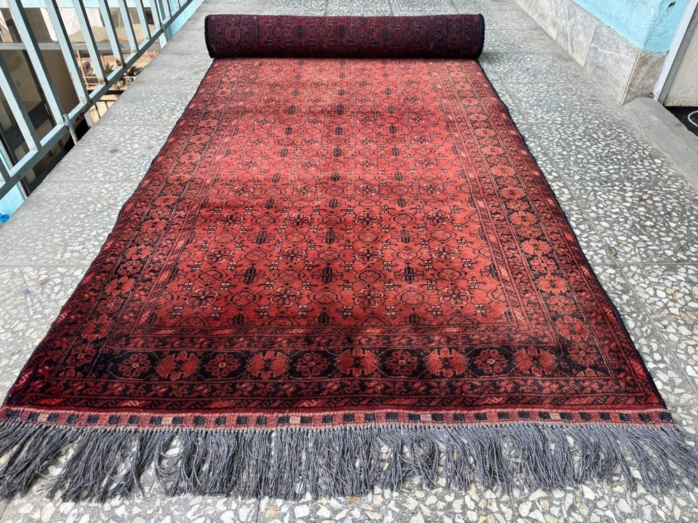 3x12 Afghan Hand Knotted Sarooq Geometric Rug Vintage Red Turkmen Runner Carpet