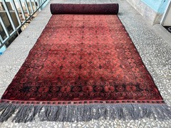 3×12 Afghan Hand Knotted Sarooq Geometric Rug Vintage Red Turkmen Runner Carpet