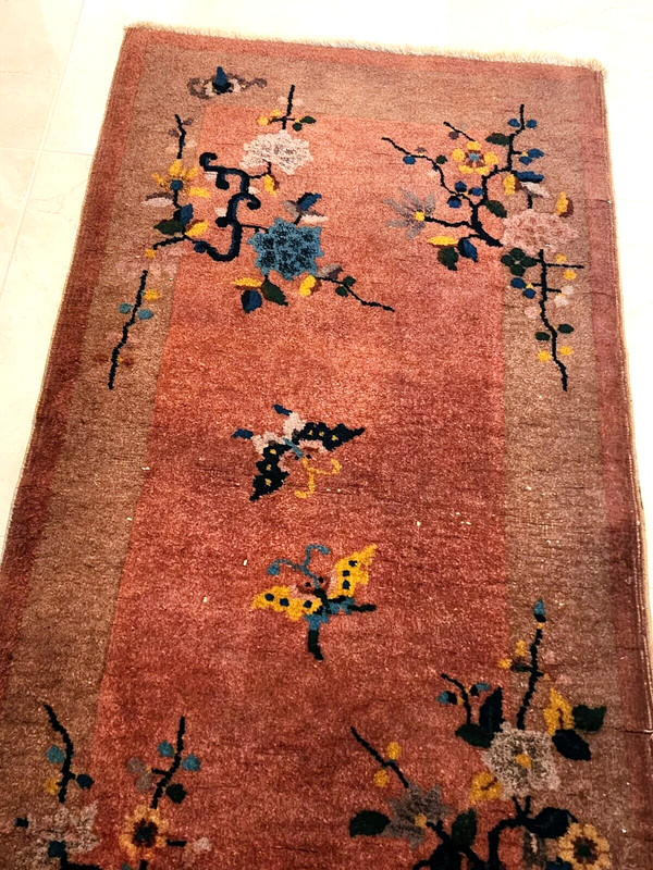 4x2 FT Old Handmade Chinese Small Wool Rug gallery