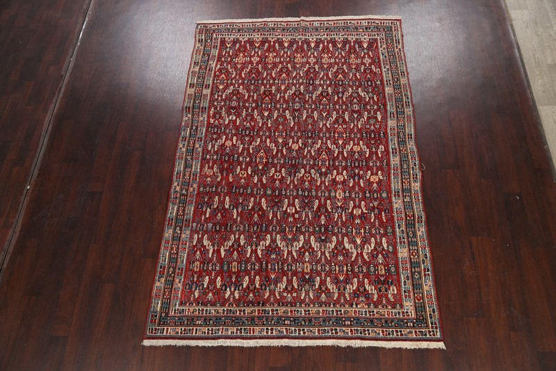 Vegetable Dye Tribal Area Rug 6x9 Ft Hand-Knotted Red Oriental Wool Carpet gallery