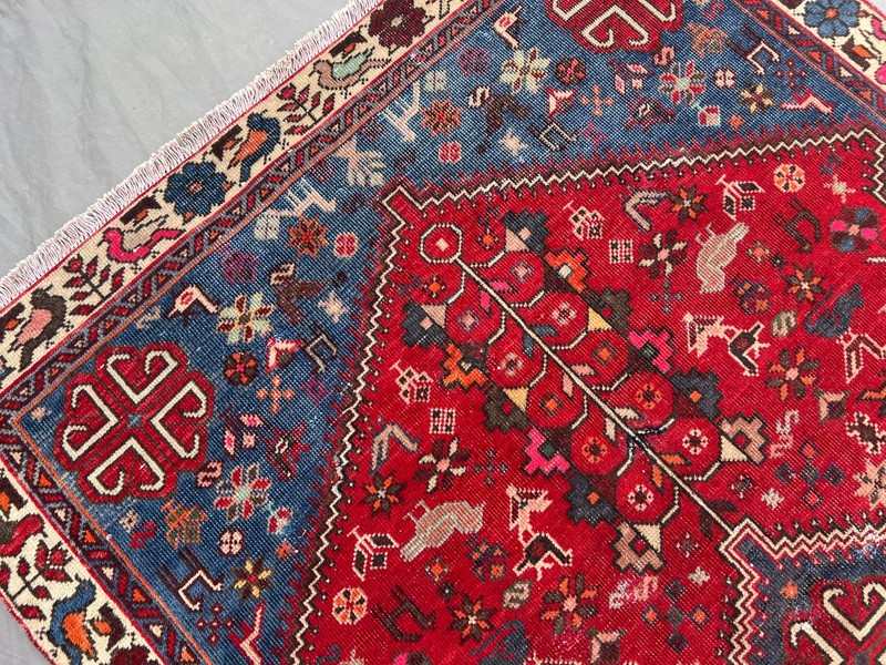 Vintage Turkish Tribal Rug 3'4x5'1 Red Hand-Knotted Caucasian Geometric Area Rug gallery