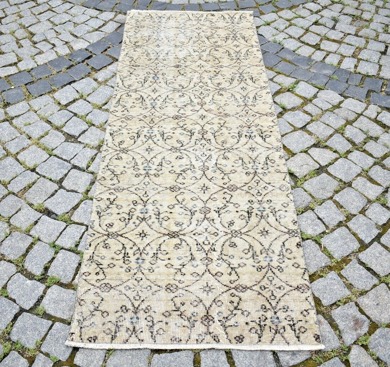 Turkish Rug 29'' x 79'' Vintage Muted Dye Rug Hand Knotted Rug Oushak Runner Rug gallery