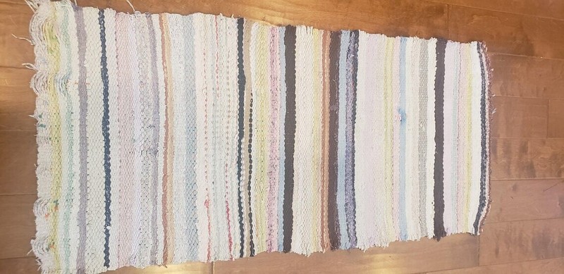Vintage Farmhouse Handmade Rag Rug Multi-Color Stripe Flatweave Design 47"x 22" gallery