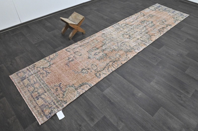 Vintage Turkish Runner Rug 3x11ft Wool Anatolian Handmade Hallway Oushak PEACH gallery