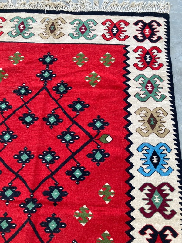 Vintage Traditional Handmade Turkish Pirot Tribal Kilim Floor Rug 195x117 cm gallery