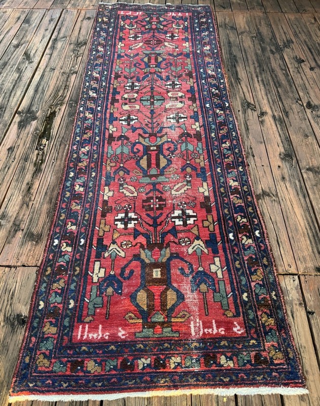 Antique Oriental Persiene Tribal Hand Knotted Rug Runner 9.9 X 3.2 Signed Dated gallery