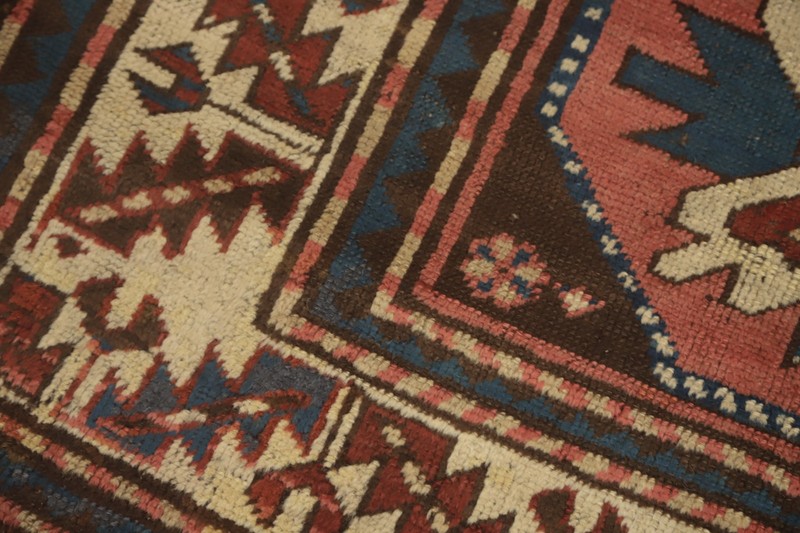 Pre-1900 Antique Geometric Kazak Vegetable Dye Rug 3x6 ft Hand-knotted Wool gallery
