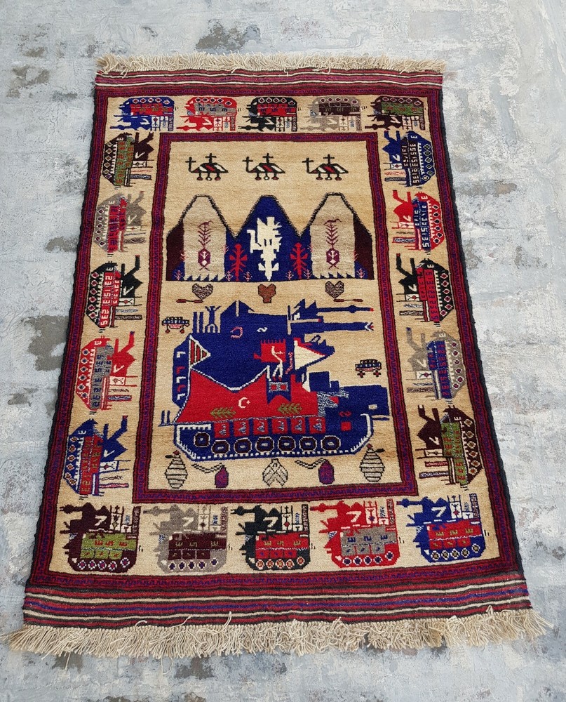 5'x3' Feet Handmade Afghan War Art Rug Best Trible Military War Rug Wool rug