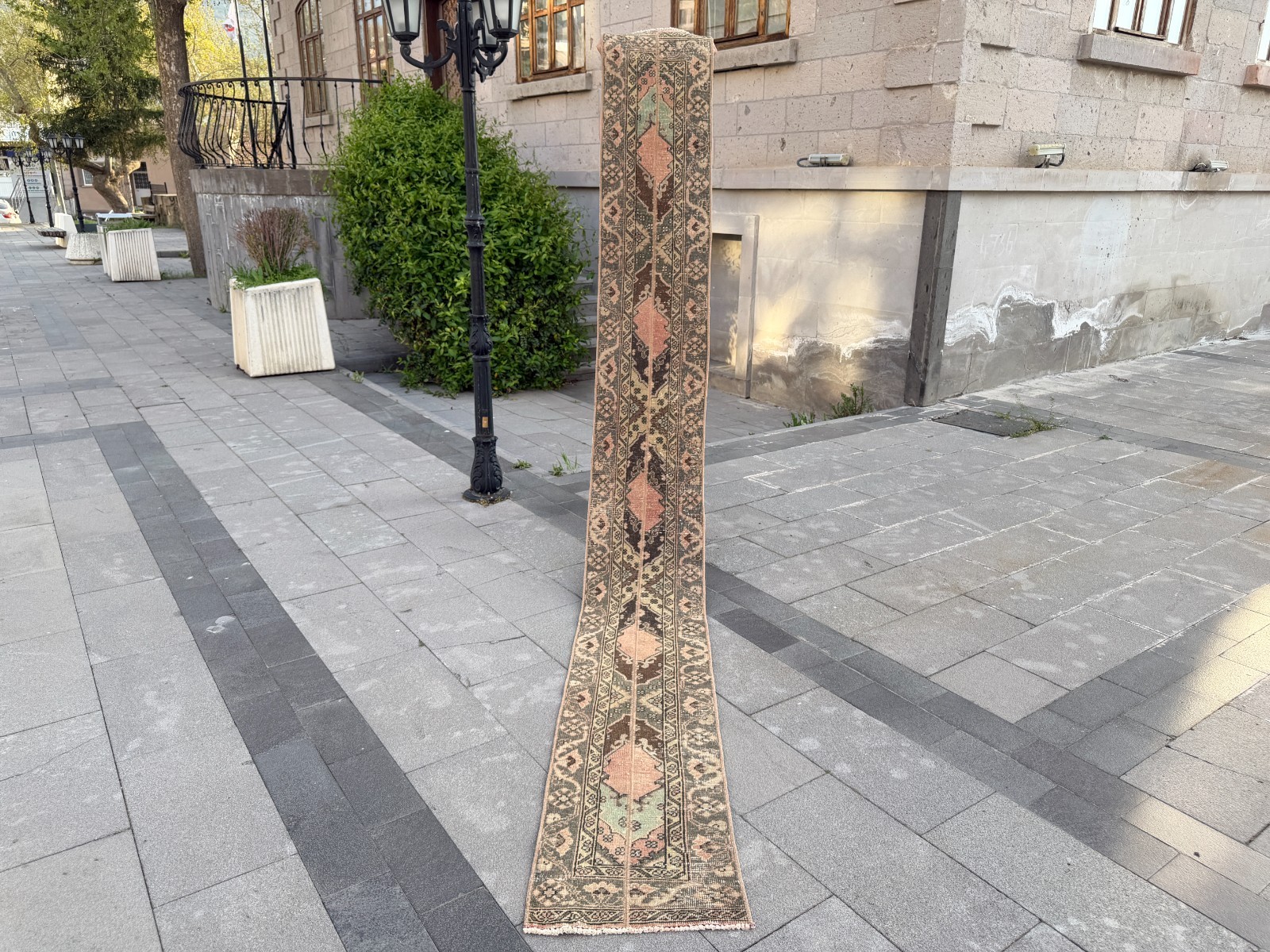 Vintage Turkish Oushak Runner Rug 1.5x12.6 ft Pink Sage Hallway Rug gallery