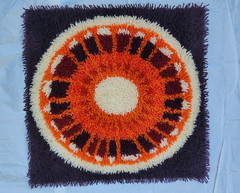 Danish Dan Rya Wall Hanging Rug Wool Orange Vintage 1960’s MCM 27” x 27”