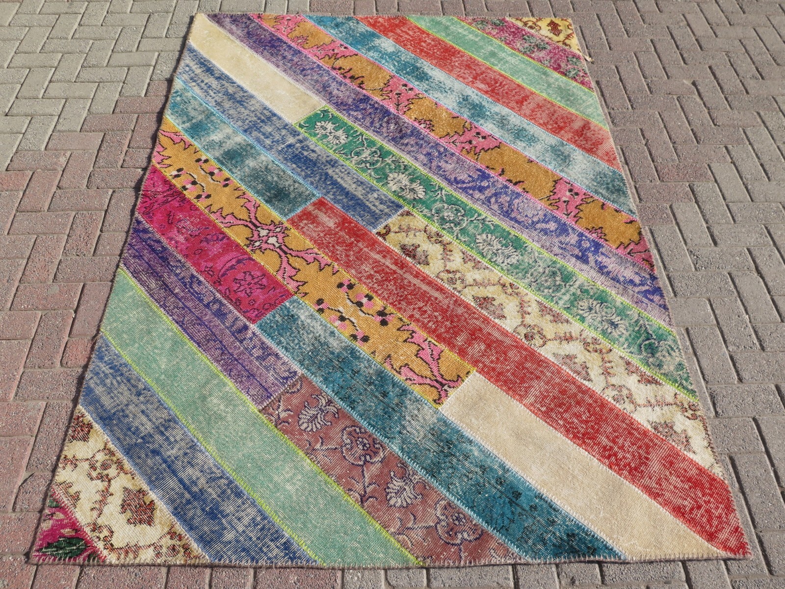 Handwoven Turkish Carpet, Multicolor Large Patchwork Teppiche, Boho Rugs 66"x91" gallery