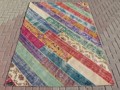 Handwoven Turkish Carpet, Multicolor Large Patchwork Teppiche, Boho Rugs 66″x91″