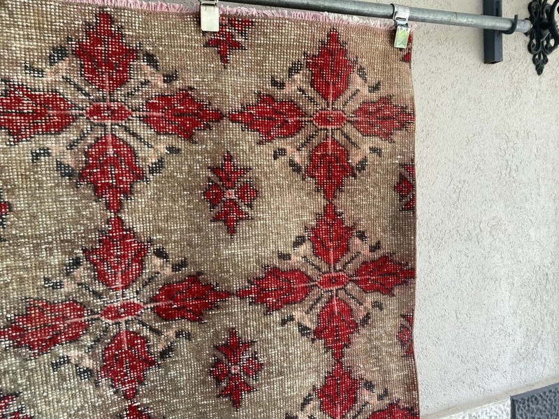 Vintage Turkish Area Rug 4x7 ft | Hand-Knotted Wool Carpet Bold Geometric Tribal gallery