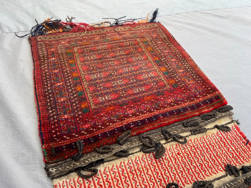 1'10x4 ft Antique Afghan Saddle Bag – Tribal Handwoven Wool Nomadic Textile Rug gallery