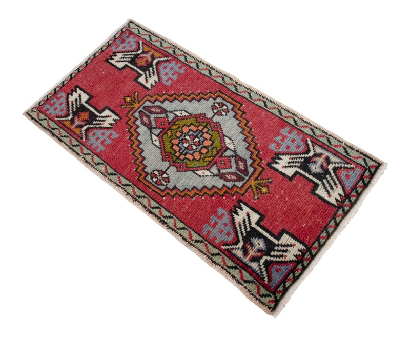 Vintage Turkish Rug Handmade Small Rug, Wool Doormat, Kitchen Rug, 2x3 ft approx gallery