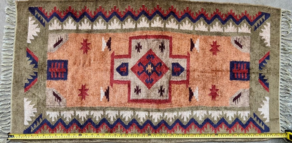 Vintage-Style Tribal Area Rug | 4ft x 25in | Southwest Pattern | Machine-Made Ac