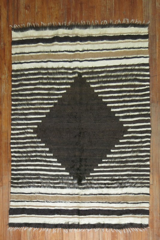 Vintage Striped Turkish Siirt Angora Kilim Blanket Rug Size 4'5''x6'2'' gallery