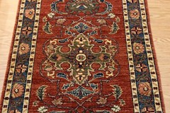 _HAND-MADE_ORIENTAL_RUG_6′ long RUNNER vegetable dye Beige BLUE RUST *WOOL-RUG**