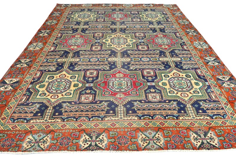 Handmade Semi-Antique Vintage Oriental Rug Geometric Living Room Carpet 9X12 ft gallery