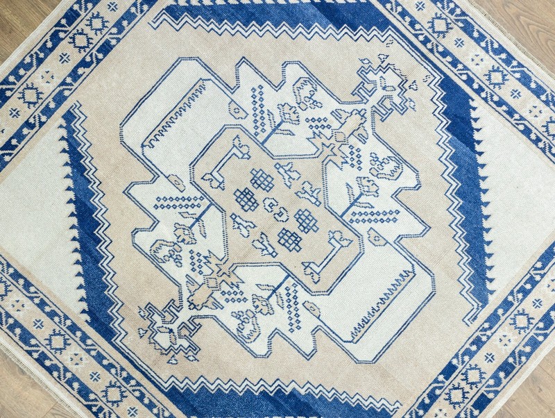 6.9x6.5 ft Oushak Square Rug, Vintage Style Turkish Handknotted Wool Area Carpet gallery