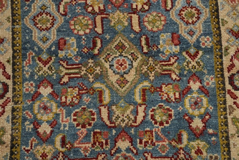 Pre-1900 Handmade Runner Rug Blue Wool 16 ft Traditional Antique Carpet 3x16 gallery