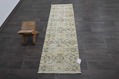 Vintage Turkish Runner Rug 2x6ft Wool Anatolian Handmade Hallway Oushak BEIGE