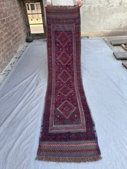Vintage Afghan Mishwani Runner Rug, 2×8 Handmade Wool Faded Tribal Entryway Rug