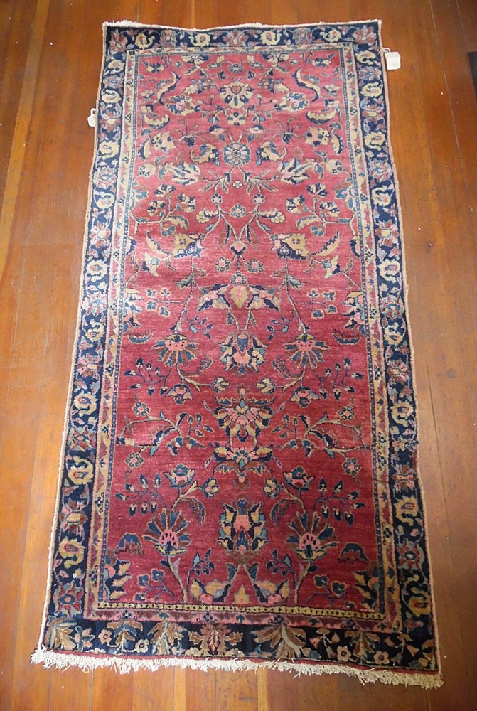 Antique Sarouk Rug 2'8" X 5'8" Runner Floral Design