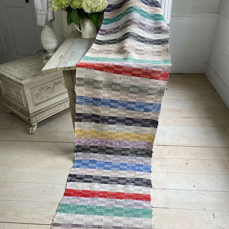 Rag Rug textile European vintage hallway carpet hand woven Antique gallery