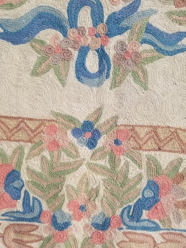 Vintage Traditional Handmade Kashmiri Chain Stitch Wool Beige Kilim 4.11x2.11ft gallery