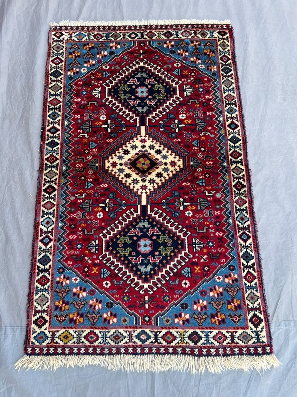 2'6" x 4'2" Vintage Turkish Hand Knotted Tribal Geometric Red Blue Boho Area Rug gallery