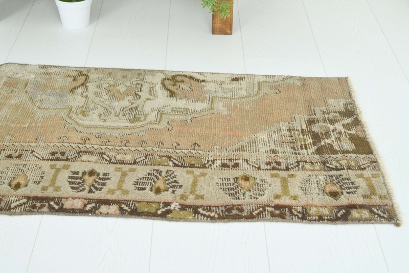 Turkish Runner Rug 2x5 Hand-Knotted Area Vintage Oushak Oriental Rug Carpet,430 gallery