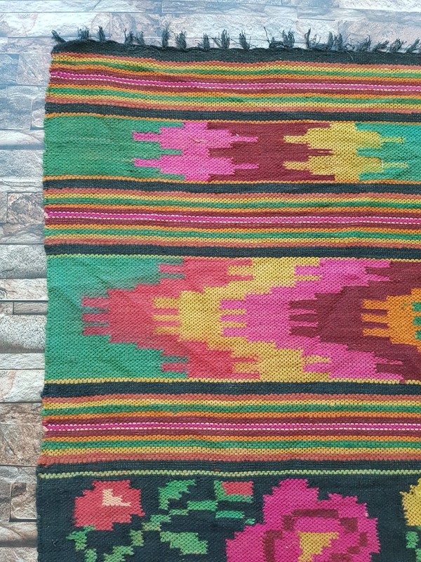 Vintage Handmade Traditional Mexican Kilim Floor Rug Carpet 212x141 cm gallery