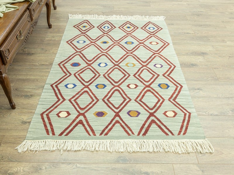 Living Room Rug 4x6 Handwoven Turkish Kilim Sage Terracotta Organic Modern gallery