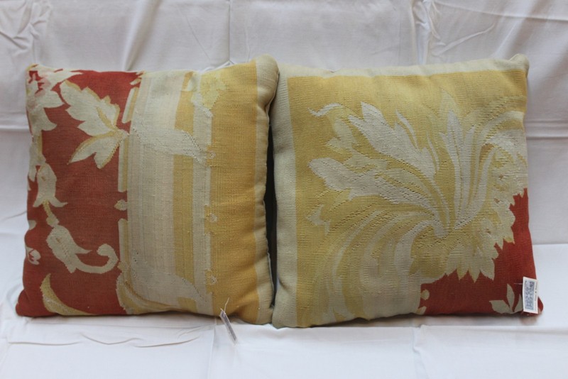 3 Handmade Pillow made out of Antique Rugs, French Savonnerie Design Beige Gold gallery