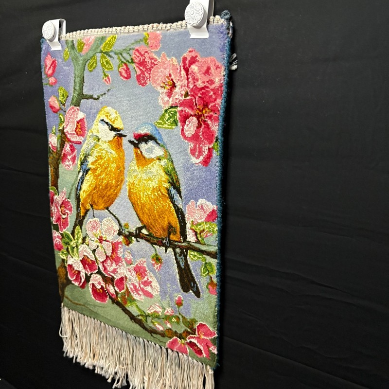 Oriental Rug Tebriz Pictorial Bird & Flower Size 2x1 Silk Hand Knotted w/Hangers gallery