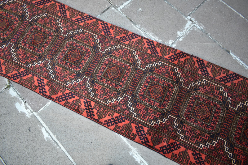 Vintage Afghan Rug 27'' x 141'' Afghan Hand-knotted Tribal Runner Rug Wool Rug gallery