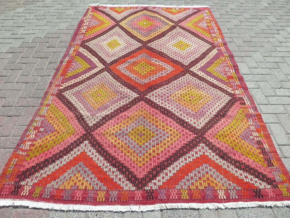 Vintage Rug, Wool Kilim Rug, Boho Rug, Handmade Kelim 67"x110" Area Rugs, Carpet