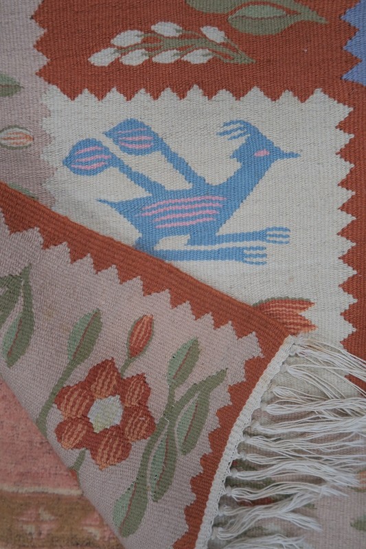 Vintage 1970s Romanian Handmade Woven Deer Garden Panel Wool Runner Rug 2'8x8'2 gallery