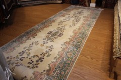 Antique Kirman Circa 1930’s Handmade Knotted 15’5″ LONG Beige 4′ x 15’5″ Runner
